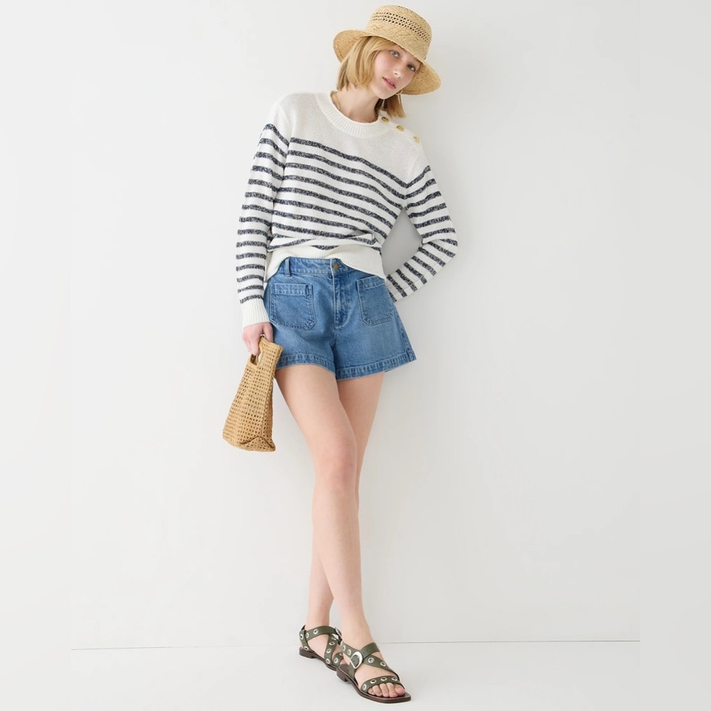 NWT J.Crew Relaxed Linen Beach Sweater With Gold Shoulder Buttons - Picture 2 of 5